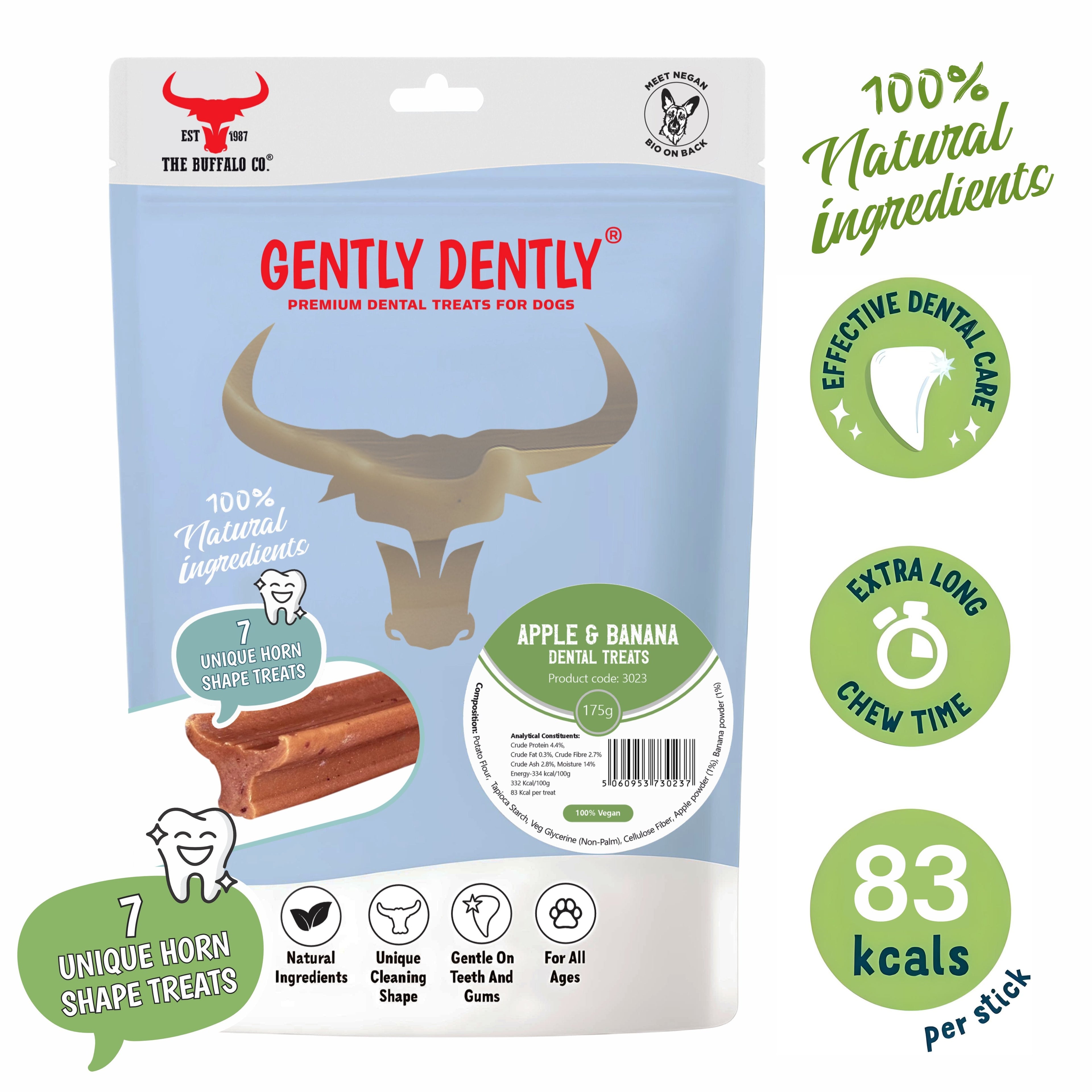 Gently Dently- Apple & Banana Dental Treats for Dogs 175g
