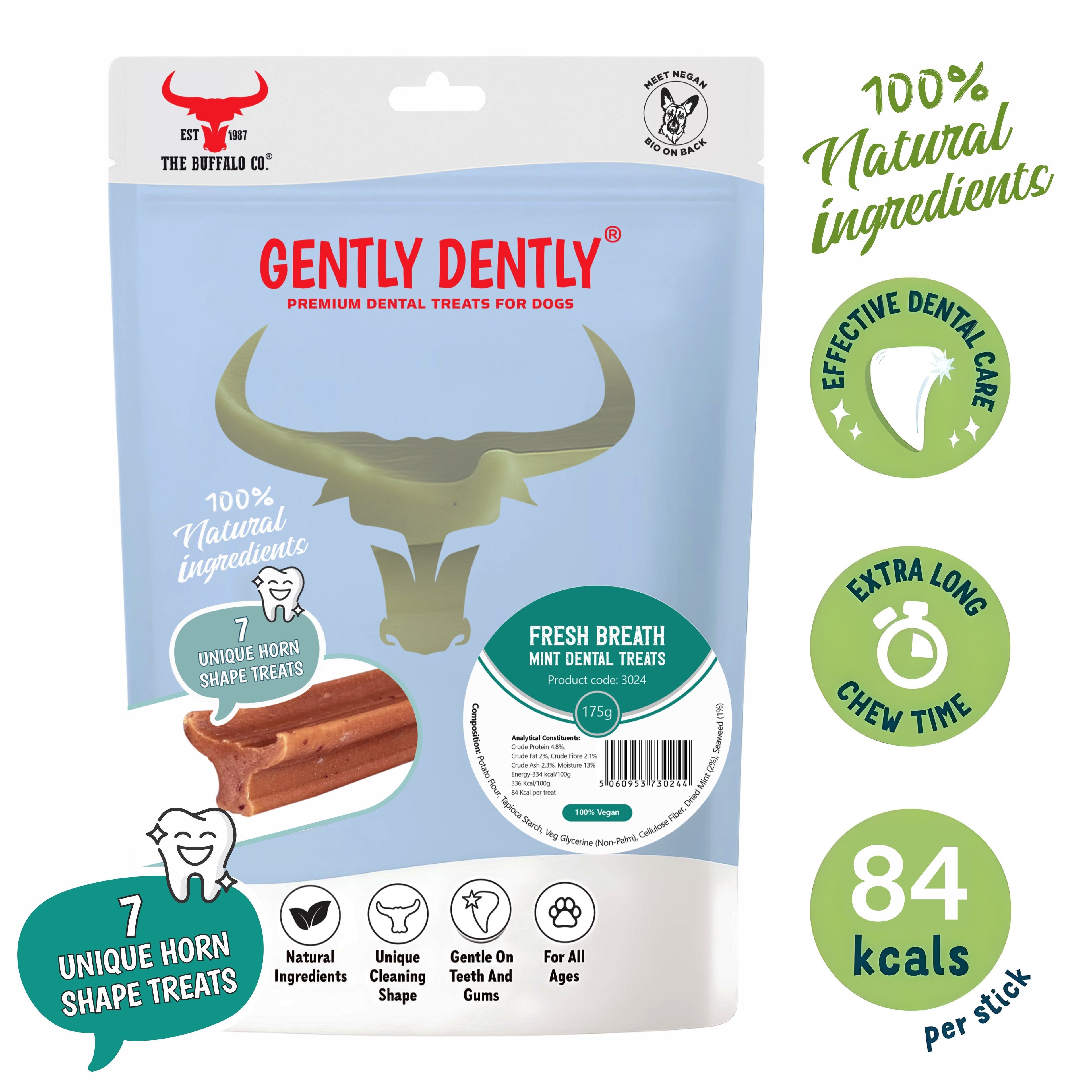 Gently Dently- Fresh Breath Mint Dental Treats for Dogs 175g